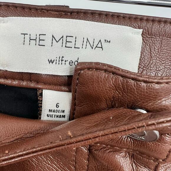 Aritzia Wilfred The Melina Faux Leather Straight Leg Pants Cognac Brown size 6 - Picture 9 of 12